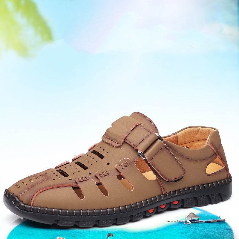 Mens Fashion Casual Leather Hollow Out Breathable Casual Shoes - Mubimart