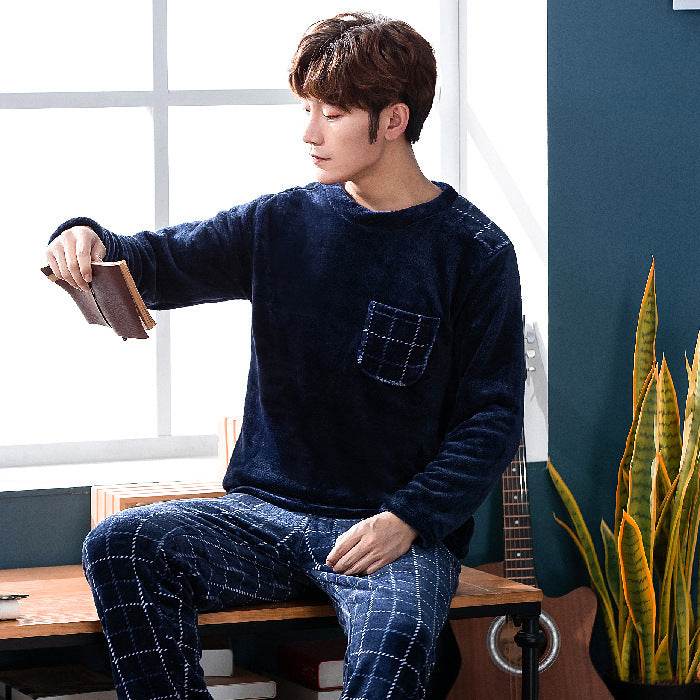 Long Sleeve Padded Flannel Pajama Suit - Mubimart