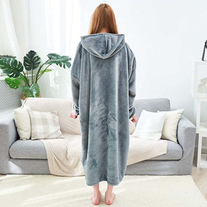 Couple Nightgown Double-sided Flannel Plus Long Hooded Nightgown - Mubimart -  