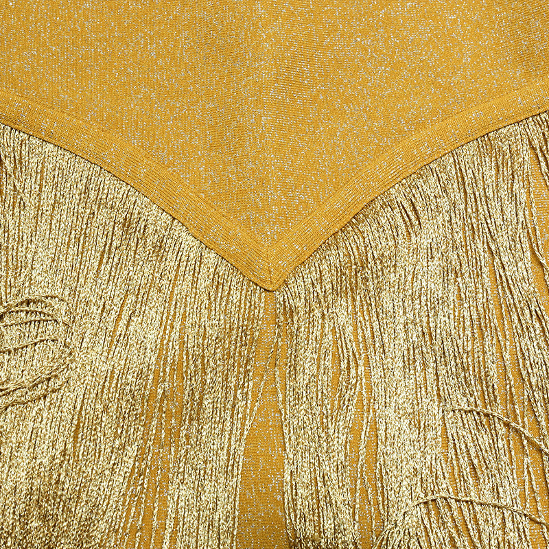 Gold Glitter Evening Dress Prom Fringe Jumpsuit - Mubimart -  