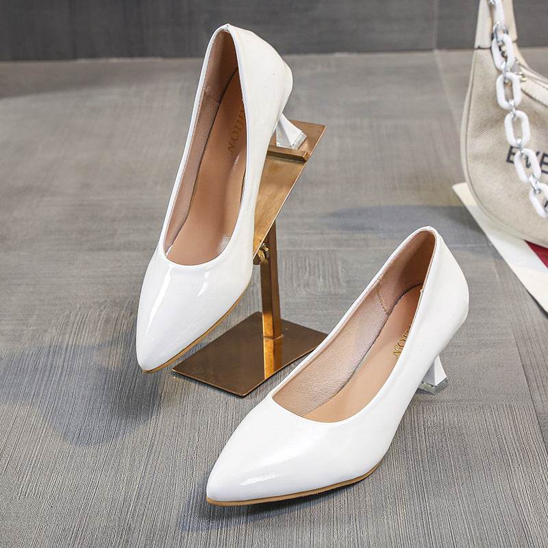Shallow Mouth Pointed High Heels Sexy Patent Leather Stilettos - Mubimart
