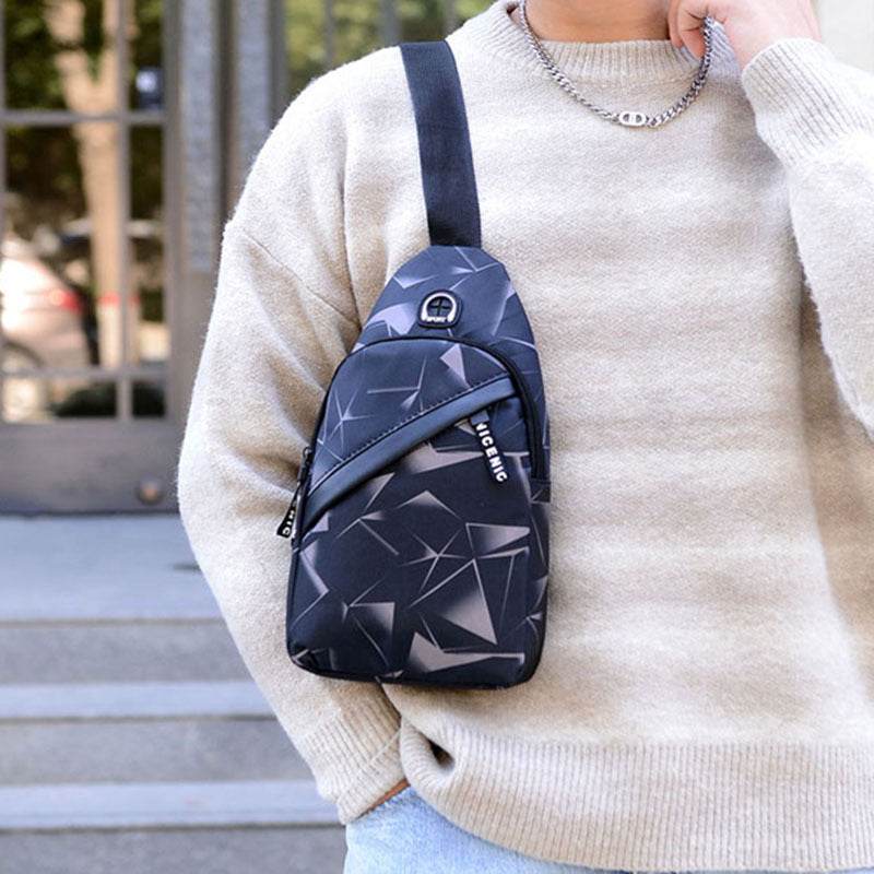 Print Sling Chest Bag For Men Crossbody Bag With Earphone Hole Design - Mubimart