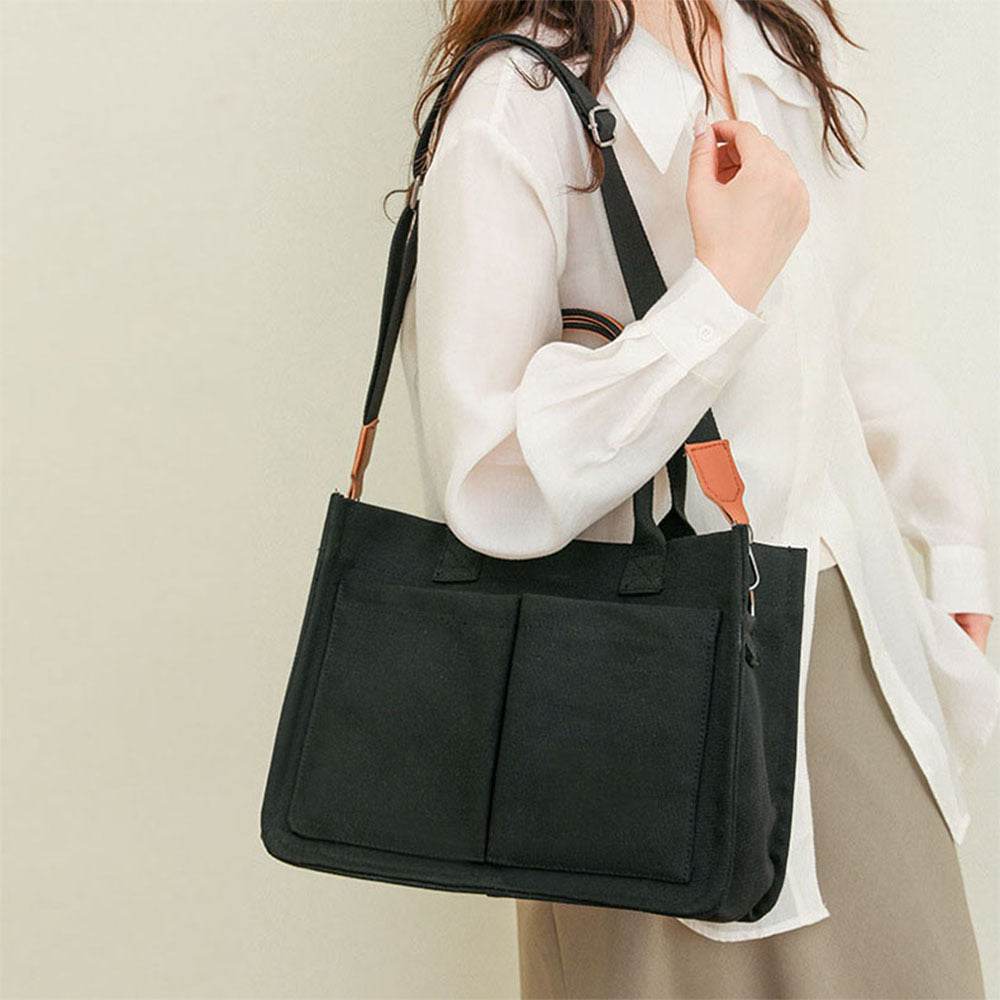 New Large Capacity Canvas Tote Bags For Women Work Commuting Carrying Bag College Style Student Outfit Book Shoulder Shopper Bag - Mubimart