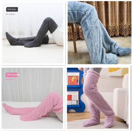 Over Knee High Fuzzy Long Socks Winter Warm Cold Leg Knee Joint Cold-proof Stockings Home Floor Sleeping Socks - Mubimart
