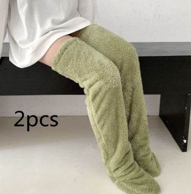 Over Knee High Fuzzy Long Socks Winter Warm Cold Leg Knee Joint Cold-proof Stockings Home Floor Sleeping Socks - Mubimart