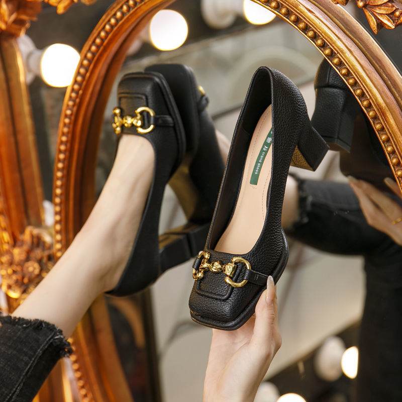 Women's French Mary Jane Chunky Heel Shoes - Mubimart