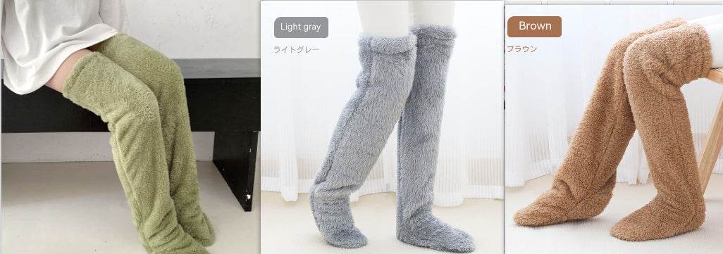 Over Knee High Fuzzy Long Socks Winter Warm Cold Leg Knee Joint Cold-proof Stockings Home Floor Sleeping Socks - Mubimart