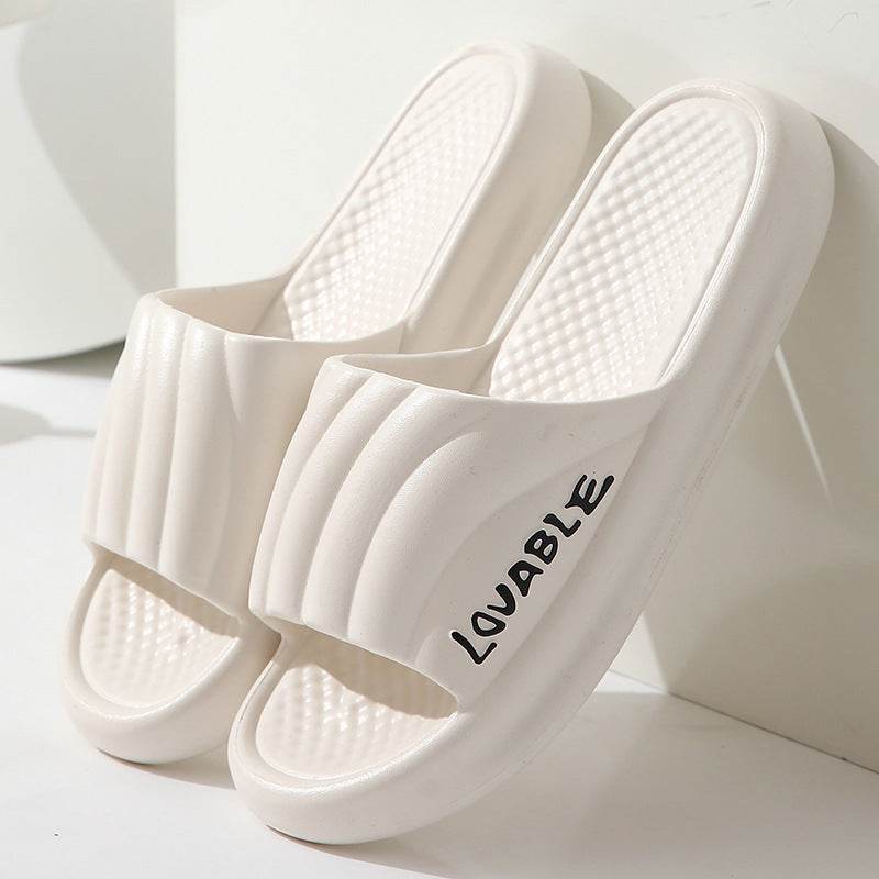Summer Stripe Letter Design Home Slippers Thick Sole Non-slip Floor Bathroom Slipper For Women Men House Shoes - Mubimart