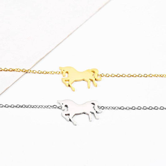 Fashion Gold Stainless Steel Unicorn Horse Charm Bracelet Dainty Silver Chain Bracelets For Women Girls Jewelry Gift - Mubimart