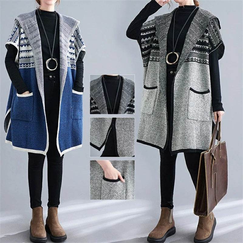 Plus Size Women's Cardigan Sweater Loose Hooded - Mubimart