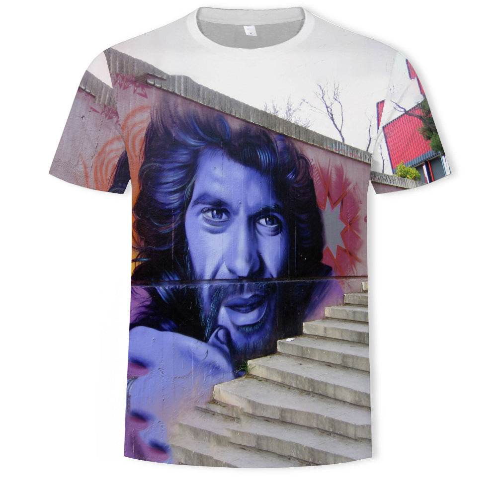 Mens Fashion Casual Digital Print Crew Neck T-shirt - Mubimart
