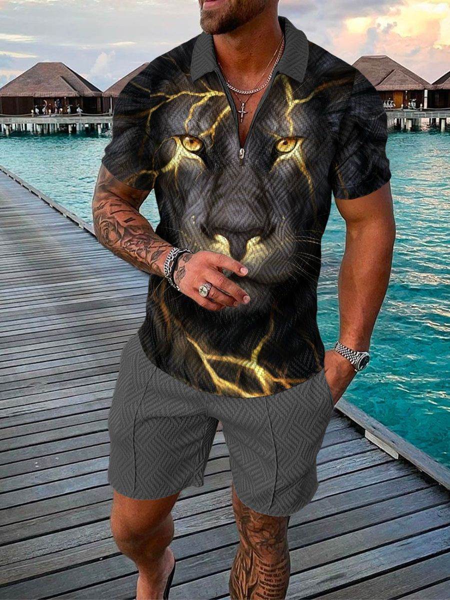 Polo Shirt Suit Men's Casual 3D Printed Polo Shirt Shorts - Mubimart