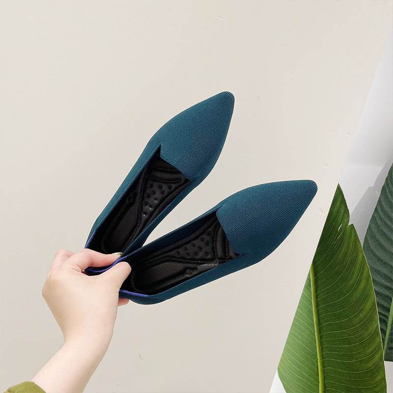 Women's Flying Pointed Toe Flat Knitted Roll Shoes - Mubimart
