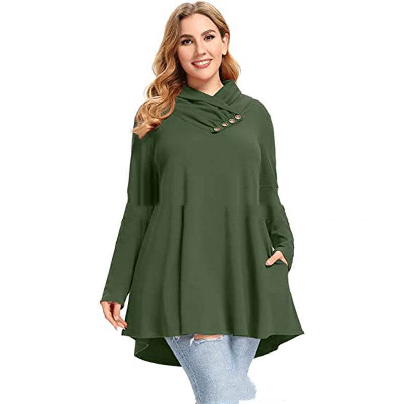 Women's Crinkle Collar Plus Size Top Long Sleeve Tunic - Mubimart