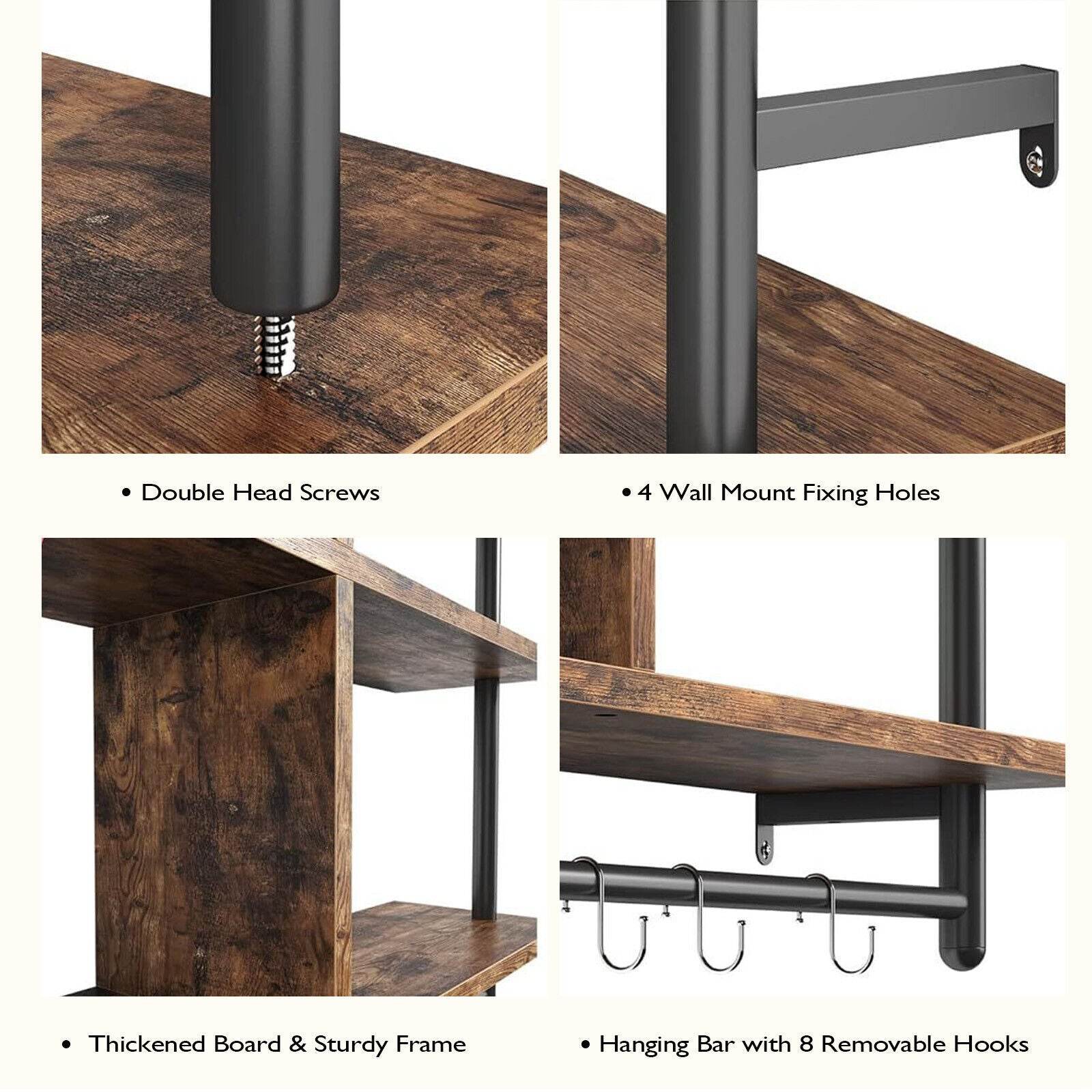 3 Tier Floating Shelves Metal Brackets Wall Mounted Shelf Over Toilet Bathroom - Mubimart