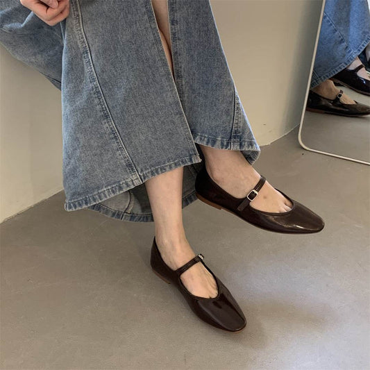 Cross Buckle Flats Women's Retro - Mubimart