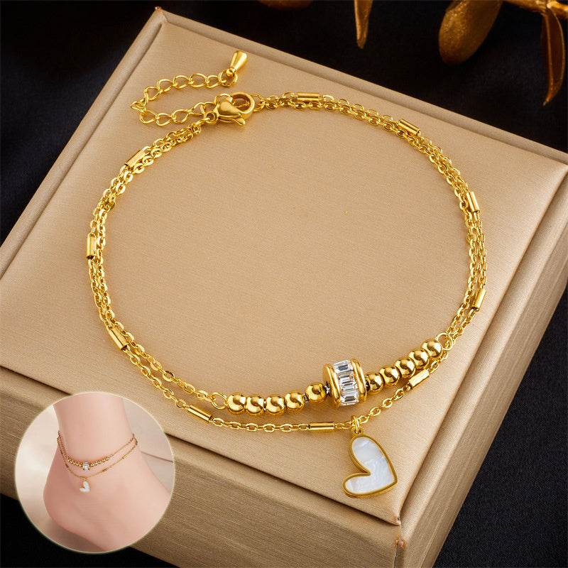 Fashion Jewelry Boho Classic Love Heart Ankle Chain Double Layer Chain Bracelet Anklet Charm Tassel Leg Chain On Foot Chain Women Party Jewelry Accessories - Mubimart