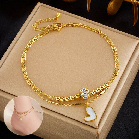 Fashion Jewelry Boho Classic Love Heart Ankle Chain Double Layer Chain Bracelet Anklet Charm Tassel Leg Chain On Foot Chain Women Party Jewelry Accessories - Mubimart