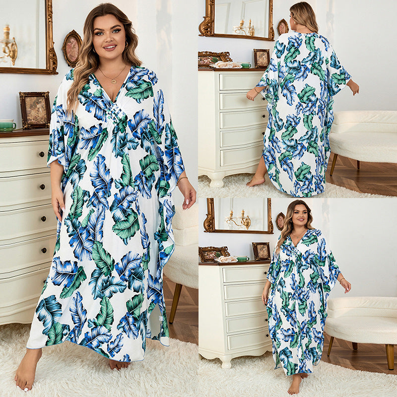 Loose Plus Size Robe Vacation Beach Coat - Mubimart -  