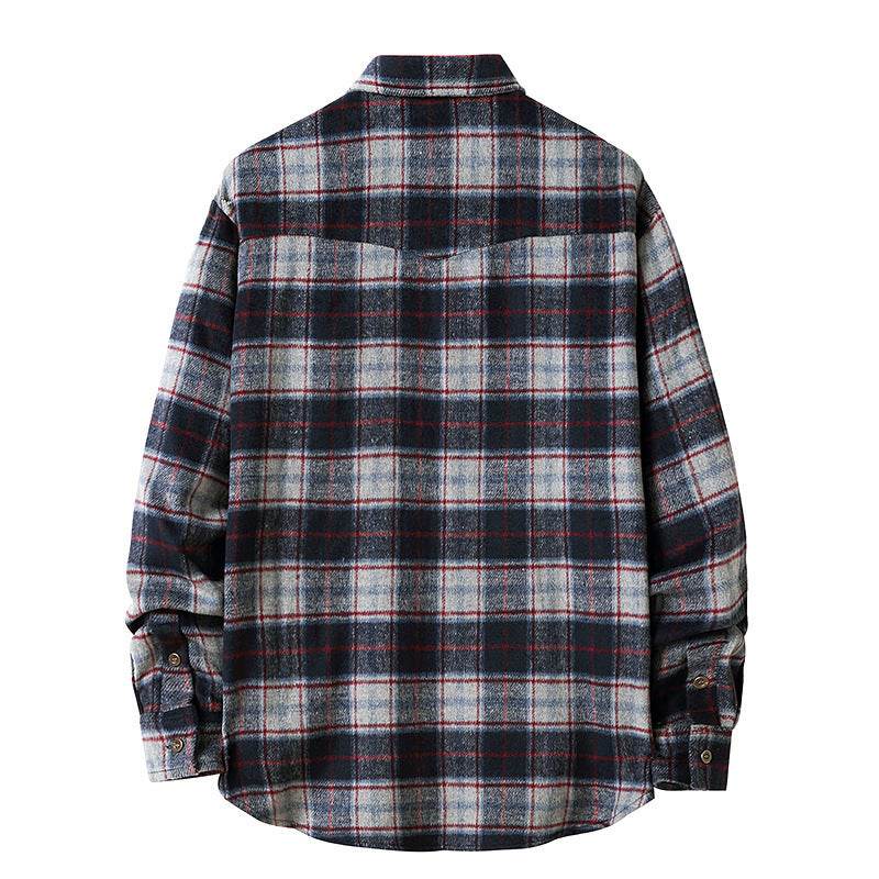 Men's Long Sleeve Flannel Plaid Shirt Jacket - Mubimart