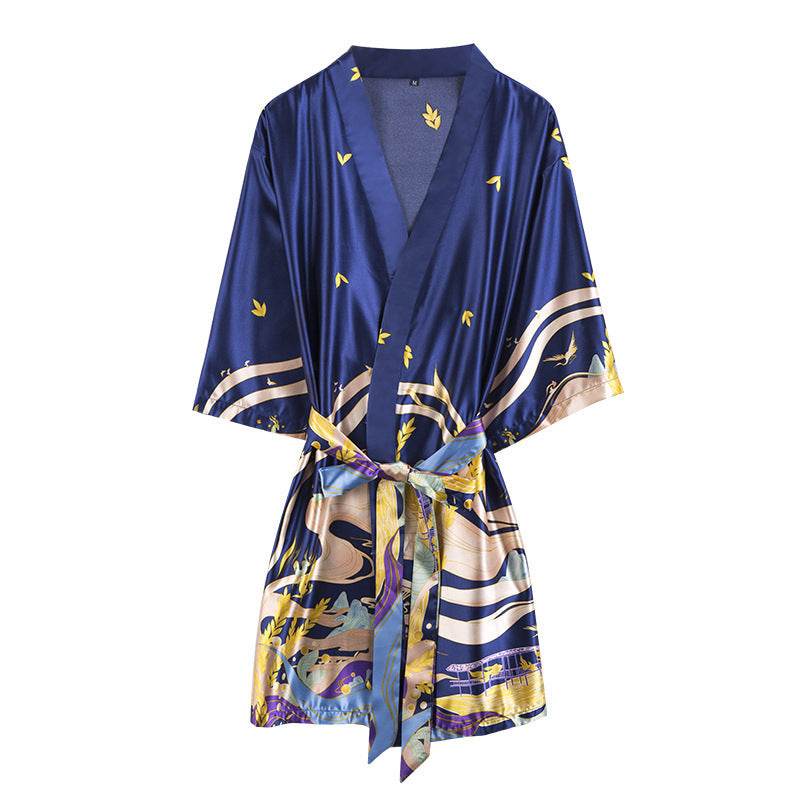Silk Nightgown Plus Size Printed Loose Homewear - Mubimart