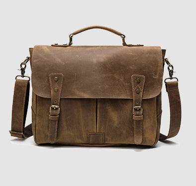 Leather Portable Mens Briefcase Satchel - Mubimart