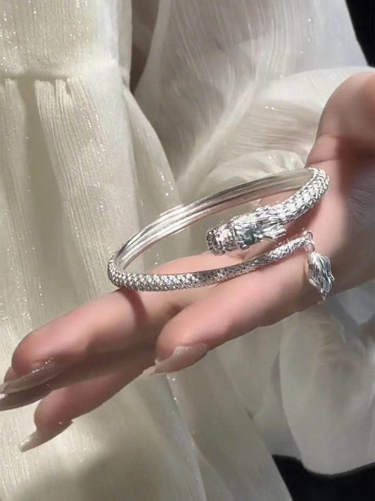 2024 Trendy Magical Dragon Waving Its Tail Chinese Style Men And Women Couple Adjustable Bracelet New Popular Relief Dragon Tail Bangle Punk Jewelry - Mubimart