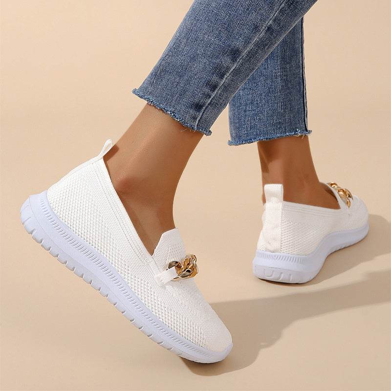 Chain Flats Shoes Women Mesh Sports Walking Shoes - Mubimart