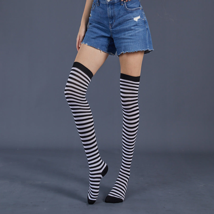 Thin Stripes Stockings Over The Knee Thickened High Tube Ladies Dance Party Performance Socks - Mubimart -  