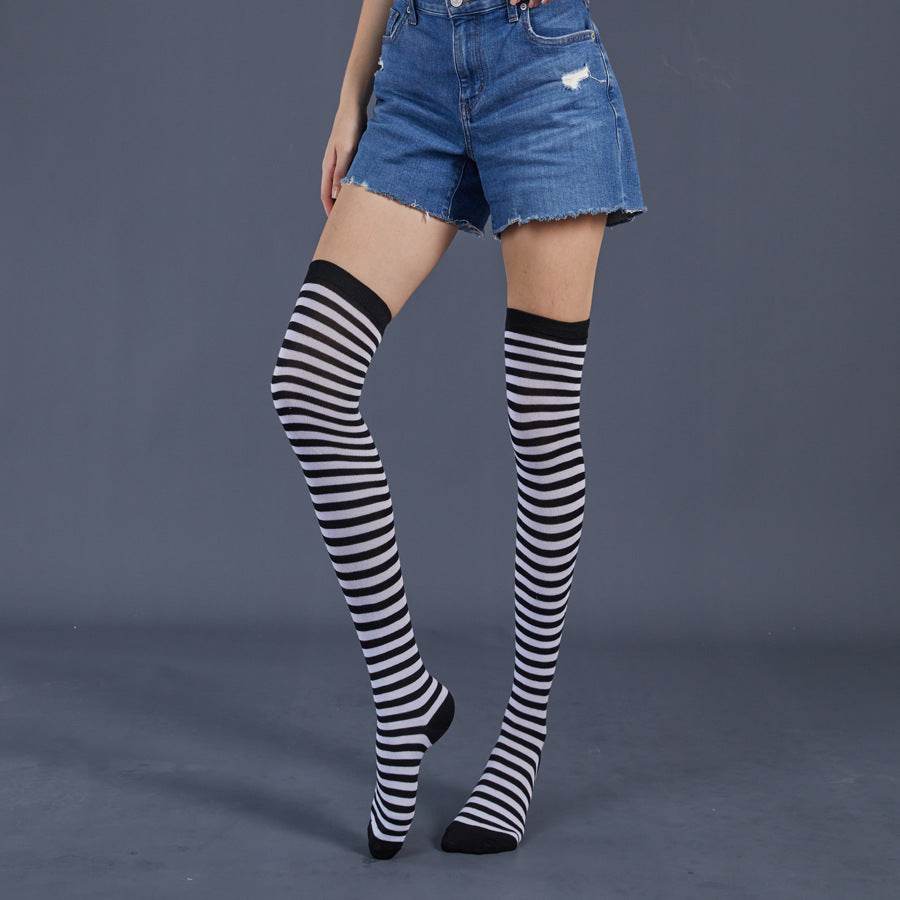 Thin Stripes Stockings Over The Knee Thickened High Tube Ladies Dance Party Performance Socks - Mubimart