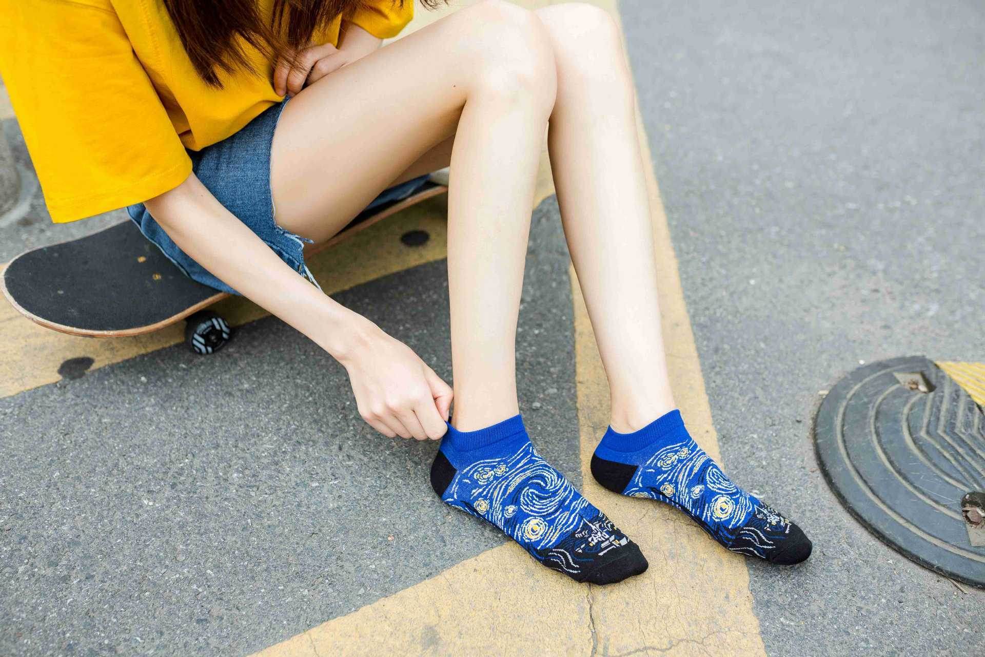 Retro Artistic Oil Painting All Cotton Low Cut Socks - Mubimart