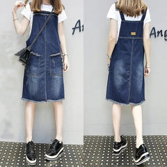 Plus-sized Plus Size Women's Clothing Spring And Summer Slimming Denim Suspender Skirt Slim Fit Dress Fat Sister - Mubimart - Denim Dress 