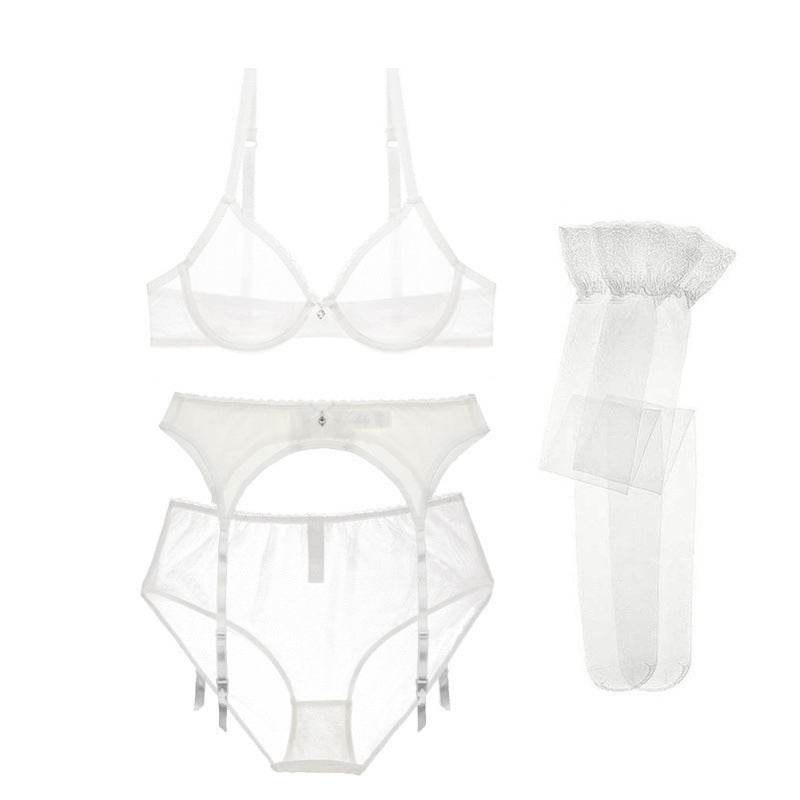 Lace Garter Belt Bra Stocking Set - Mubimart