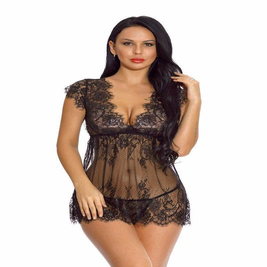 Women's Lingerie Plus Size Sleepwear Polyester Net Red Suit - Mubimart