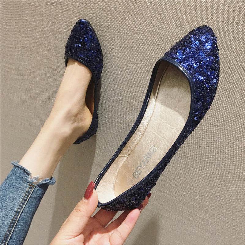 Beaded Pointed Flat Bottom Boat Shoes - Mubimart