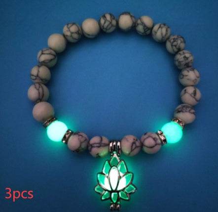 Energy Luminous Lotus Natural Stone Bracelet Yoga Healing Luminous Glow In The Dark Charm Beads Bracelet For Men Women Prayer Buddhism - Mubimart