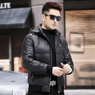 Down Jacket Men's Stand Collar Knitted Sleeve Casual Duck Down Coat - Mubimart