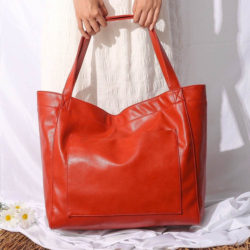 Large Capacity Oil Wax Tote Bags for Women Shoulder Bag - Mubimart