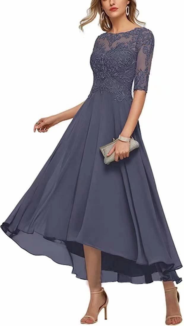 Lace Applique Half Sleeve Formal Party Dress - Mubimart -  