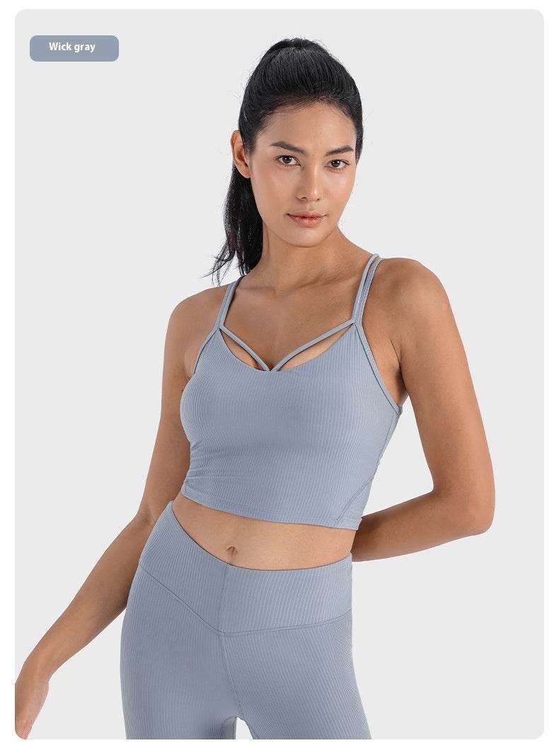Sexy V-neck Sports Vest Women's Workout Yoga Vest Top - Mubimart