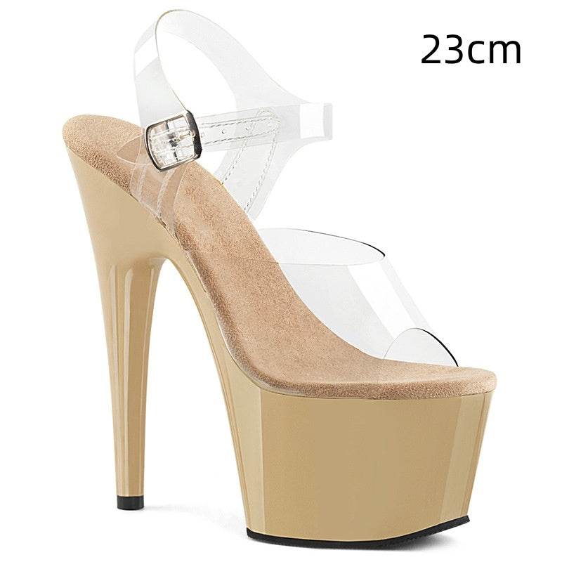 17cm Stiletto Heel Pole Dance Shoes Buckle Peep Toe Sandals Waterproof Platform Night Show Catwalk Show High Heels - Mubimart