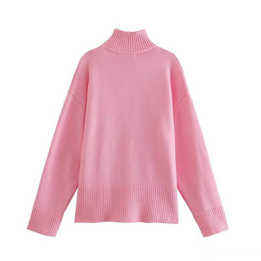 Zip-Up Casual Loose Pullover Sweater - Mubimart
