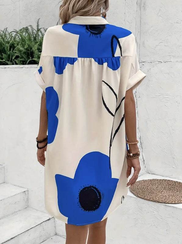 Plus Size Women's Printed Pleated Loose Shirt Dress - Mubimart