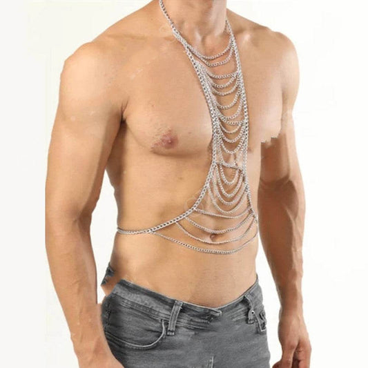 Mens Body Chains Festival Cosplay Jewelry Tops Chest Necklace - Mubimart