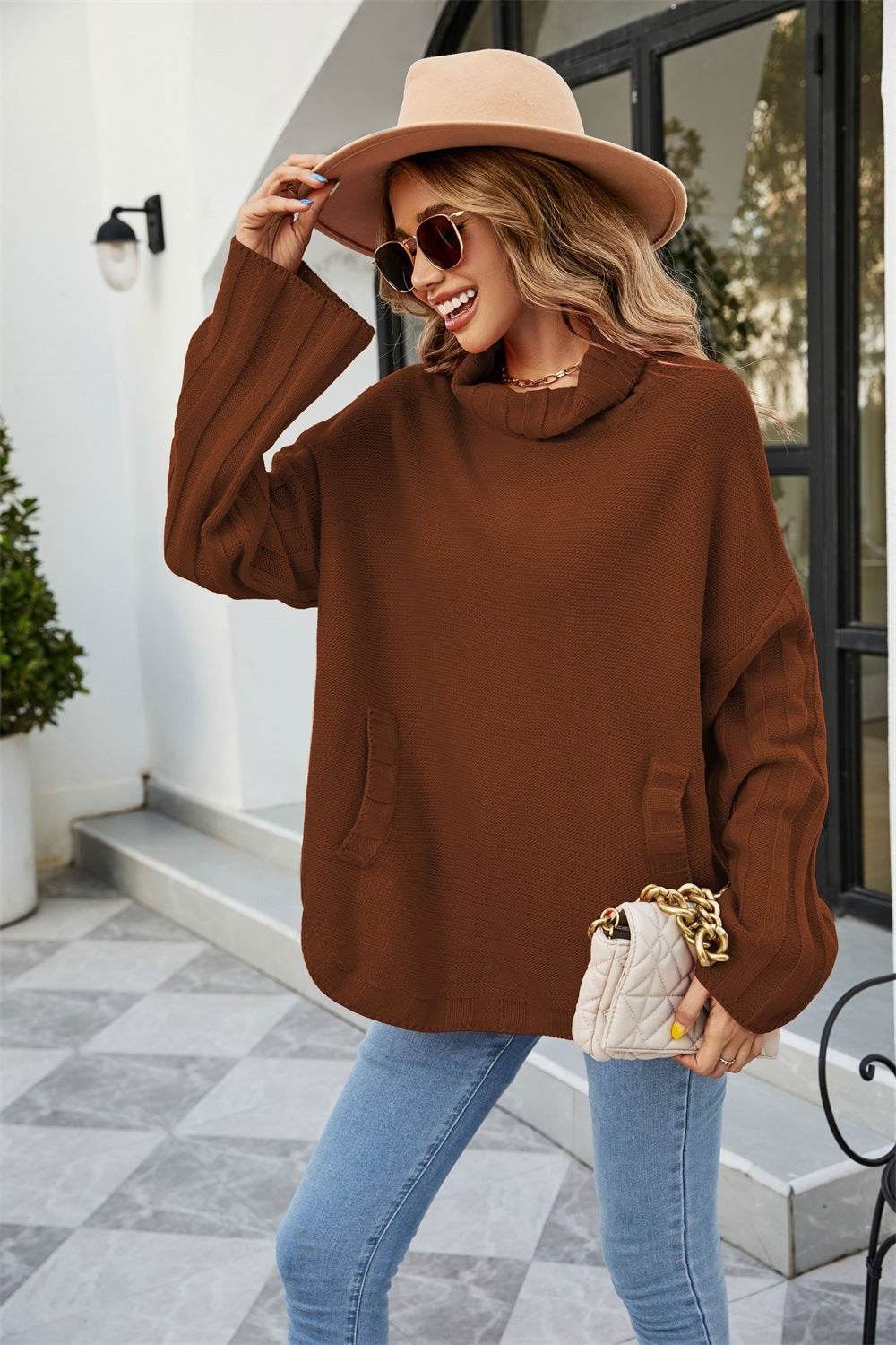 New Solid Color Pullover Knitwear Women's Loose Plus Size Turtleneck Sweater - Mubimart