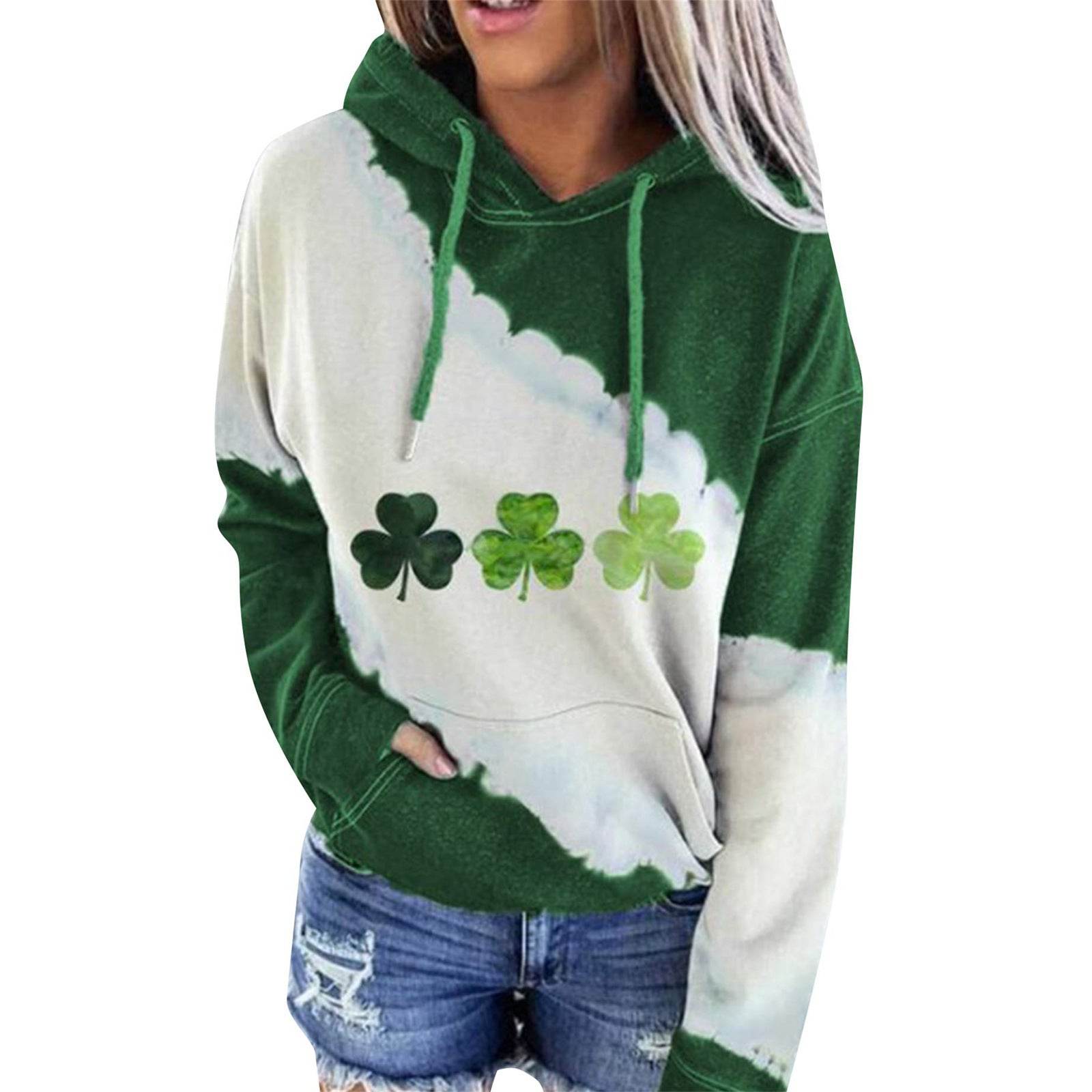 Women Sweatshirts Lucky Grass Print Streetwear Sweatshirts Hoodie Pullover Loose Casual Hooded Tops Clothes - Mubimart
