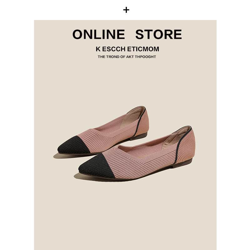 Pointed Toe Shallow Mouth Color Matching Flat Shoes - Mubimart