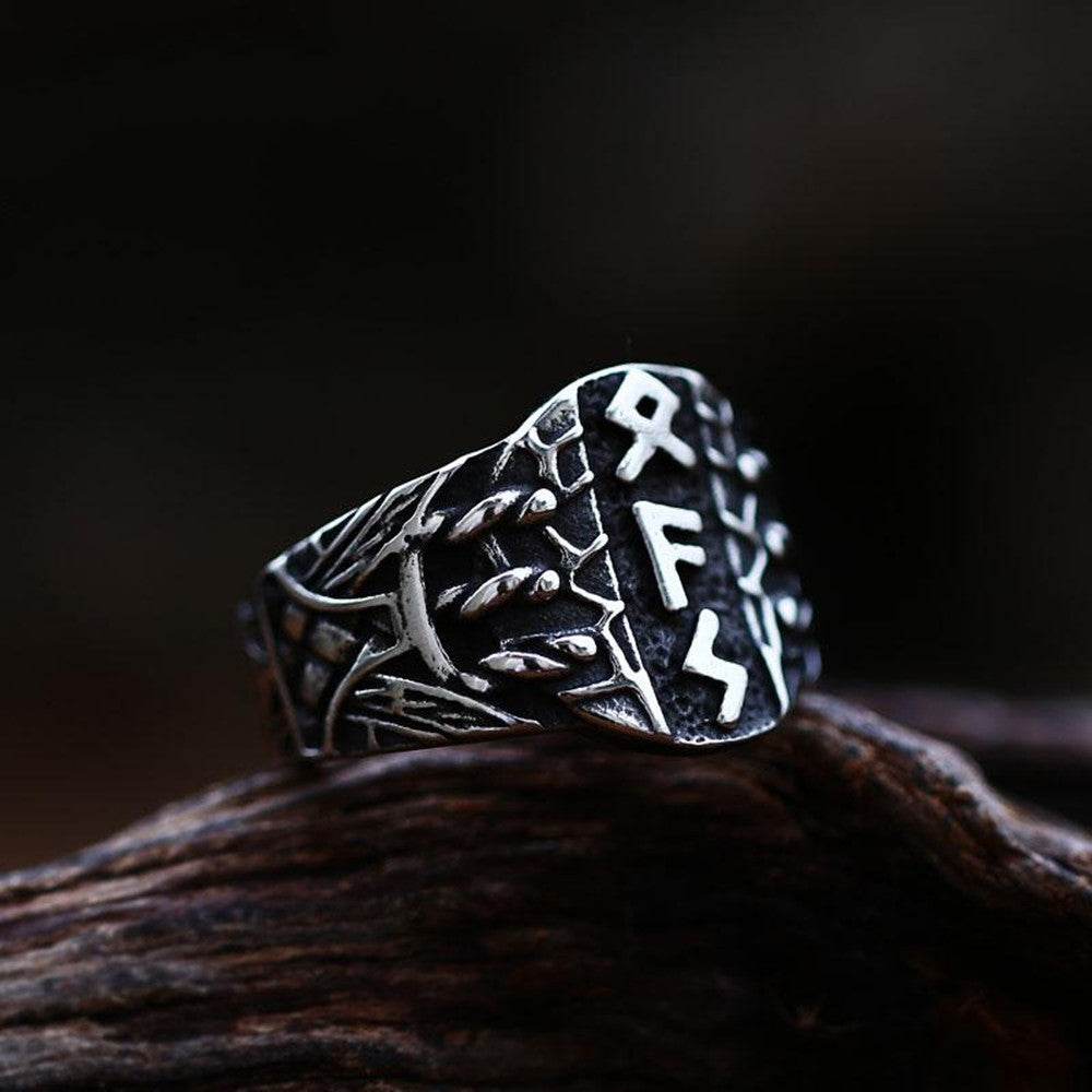 Vintage Stainless Steel Viking Ring Men - Mubimart