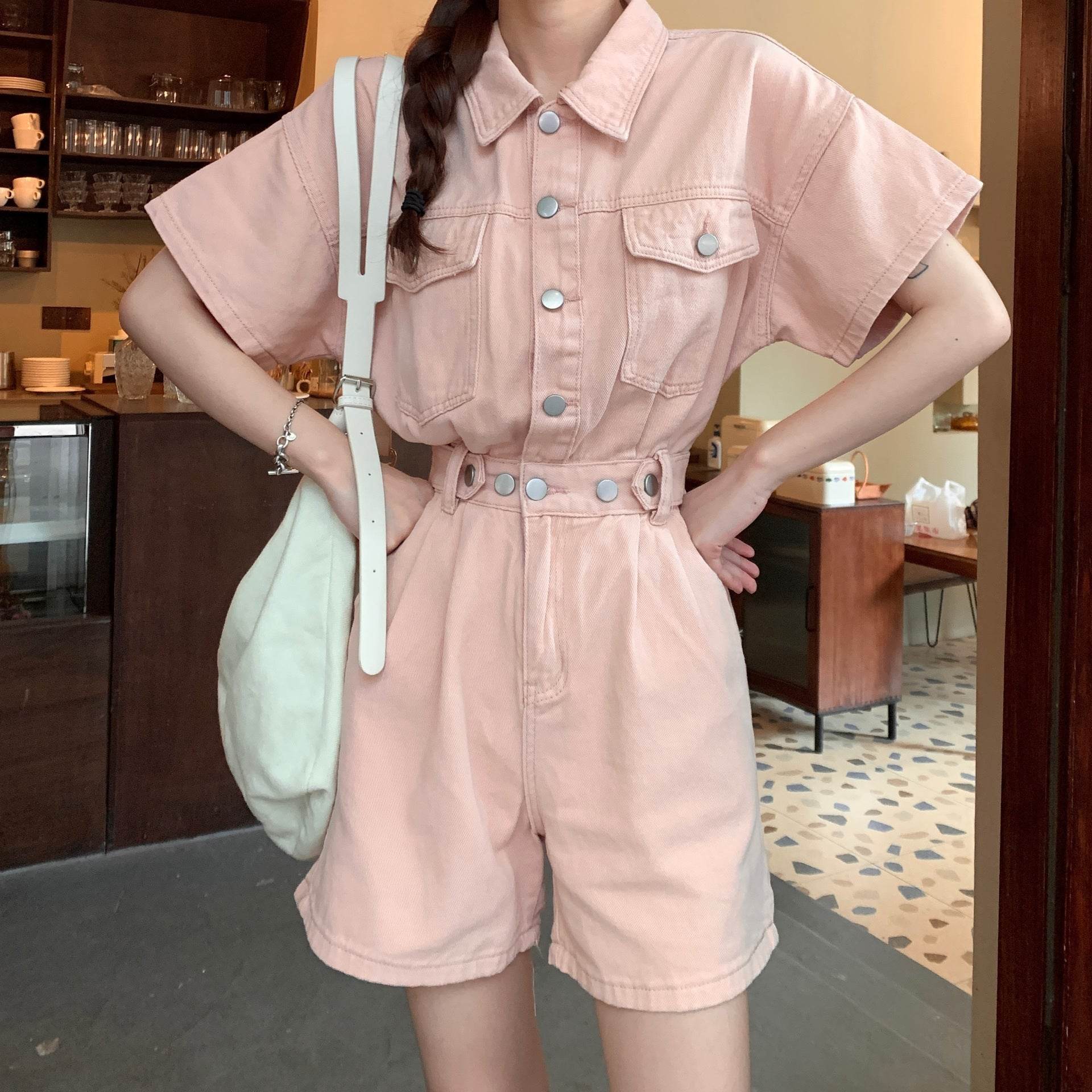 Workwear Denim Jumpsuit Women Summer Thin - Mubimart