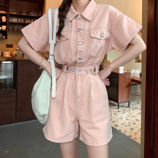 Workwear Denim Jumpsuit Women Summer Thin - Mubimart